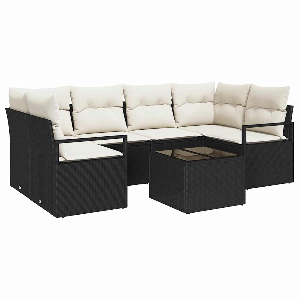 Garten-Sofa-Set 7 pcs Schwarz und Creme 55 x 55 x 37 cm